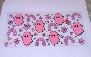 ghosts with flowers and pink rainbows