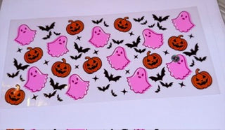 pink ghosts orange pumpkins